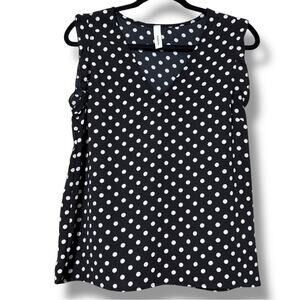 Twenty Ten women’s size medium pullover black dressy tank with white polka dots